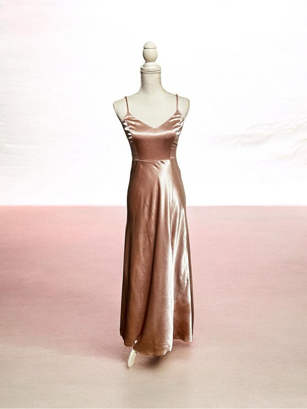 Birdy Grey Satin Slip Maxi Dress in Rosegold